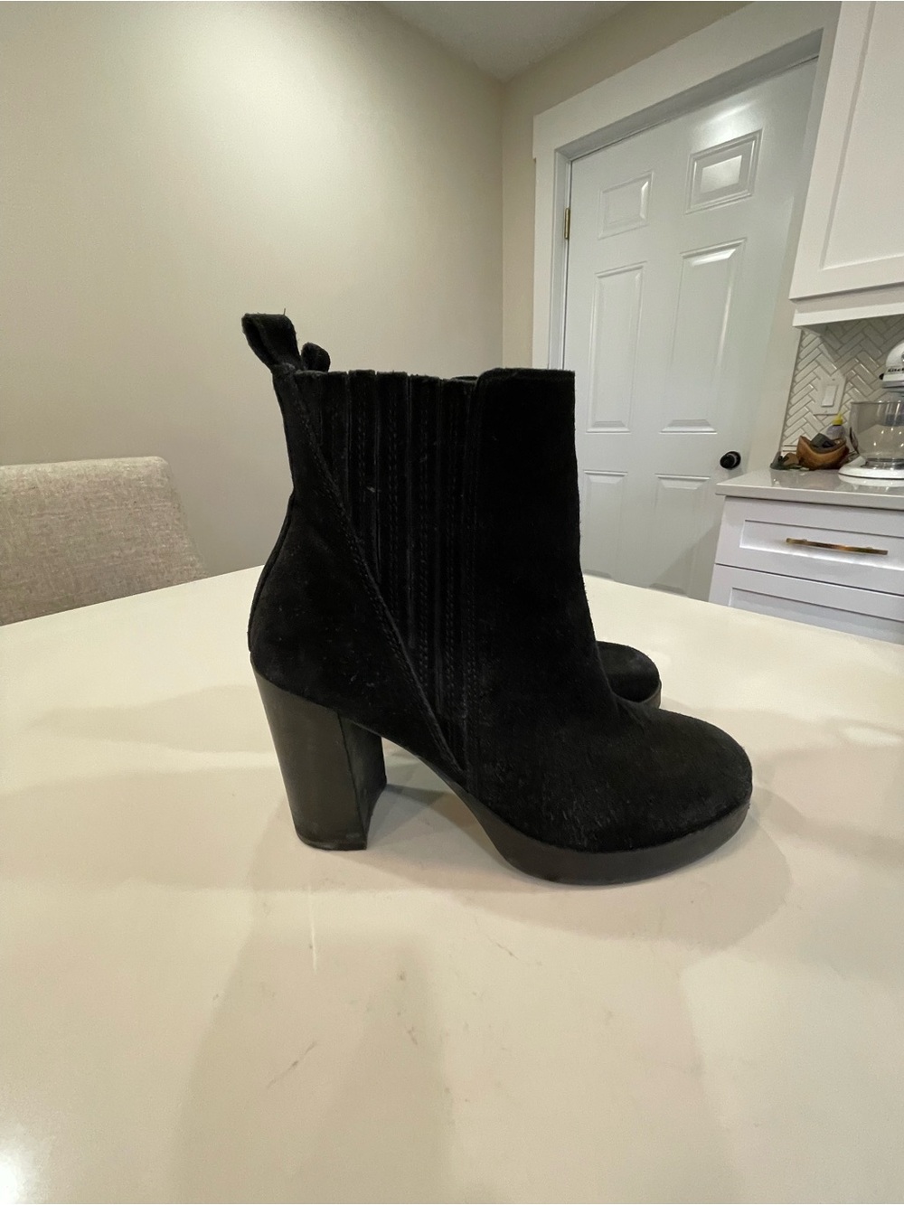 Aldo Black Suede Platform Block Heel Ankle Boots